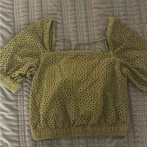 Everlane Green Smocked Puff Sleeve Crop Top